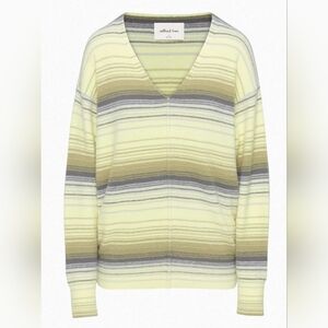 ARITZIA Wilfred Free Hush Knit V-Neck Sweater Size M Stripes Yellow Gray Colors